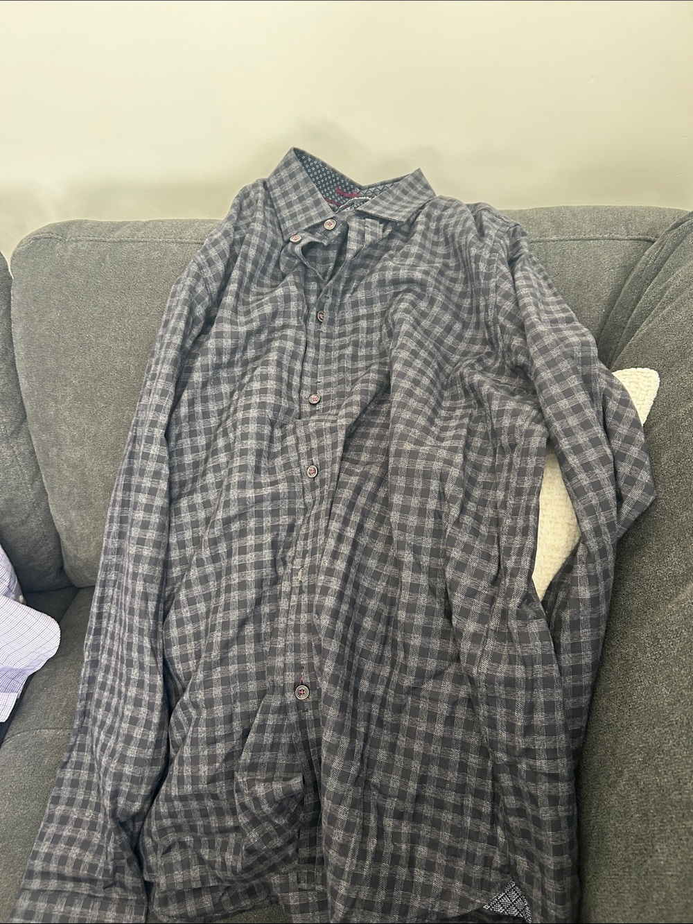 Ted Baker Gray Plaid Dress Shirt with Contrasting Inner Trim
